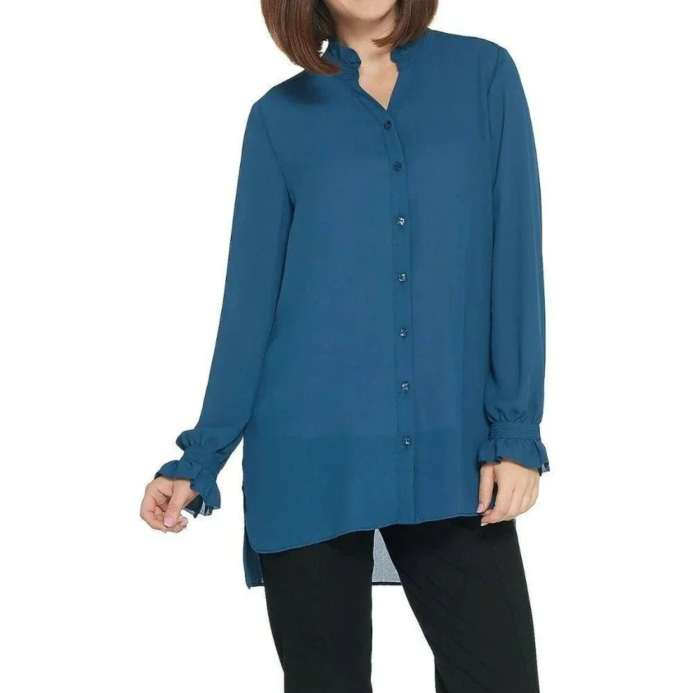 Graver Susan Graver Woven Button-Front Y-Neck Shir